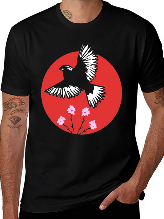 Bird and Blossom Graphic Black T-Shirt