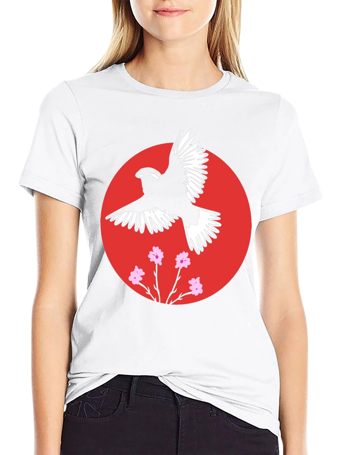Bird and Blossom Graphic Black T-Shirt
