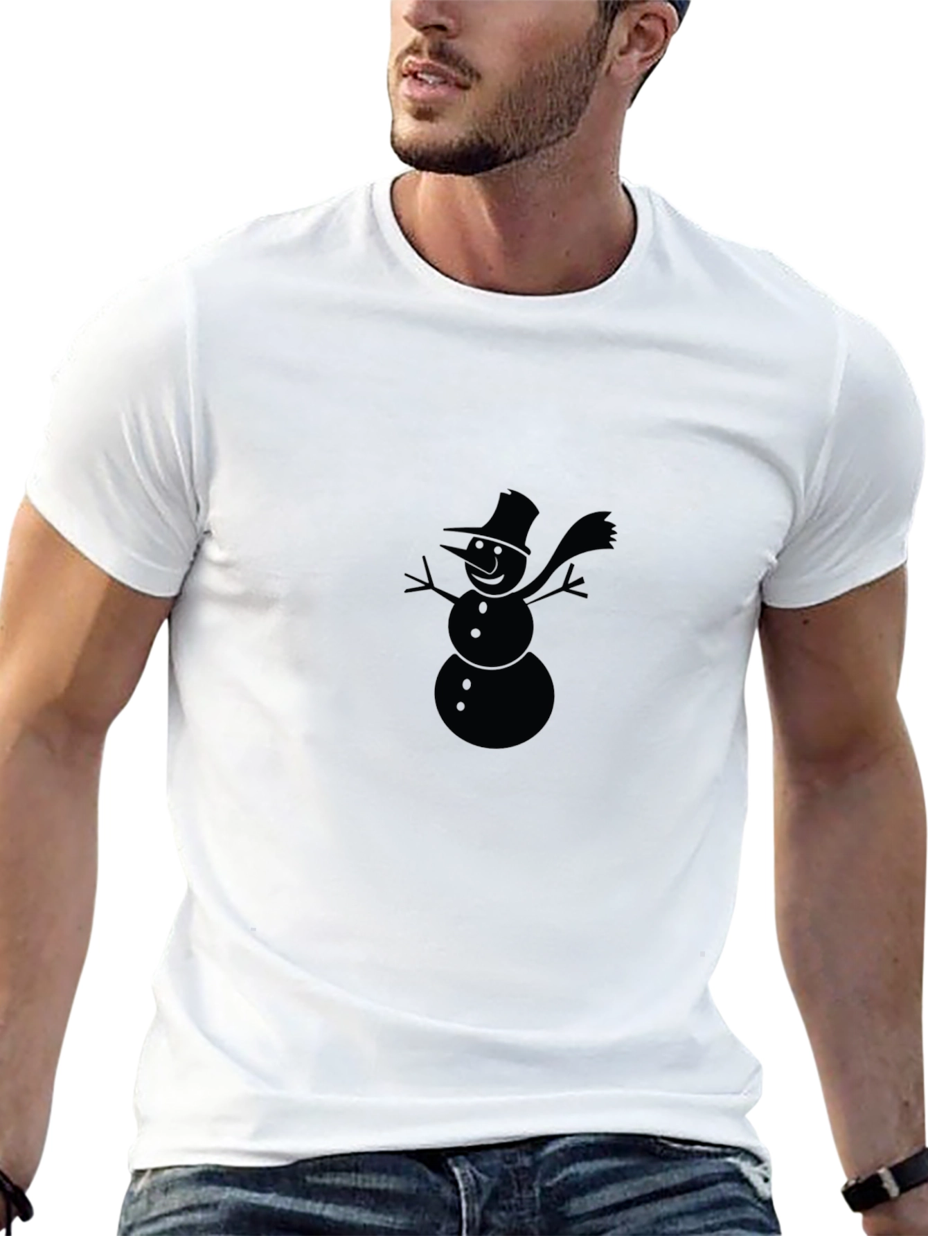 Snowman Graphic Tee - Black Cotton Holiday Shirt