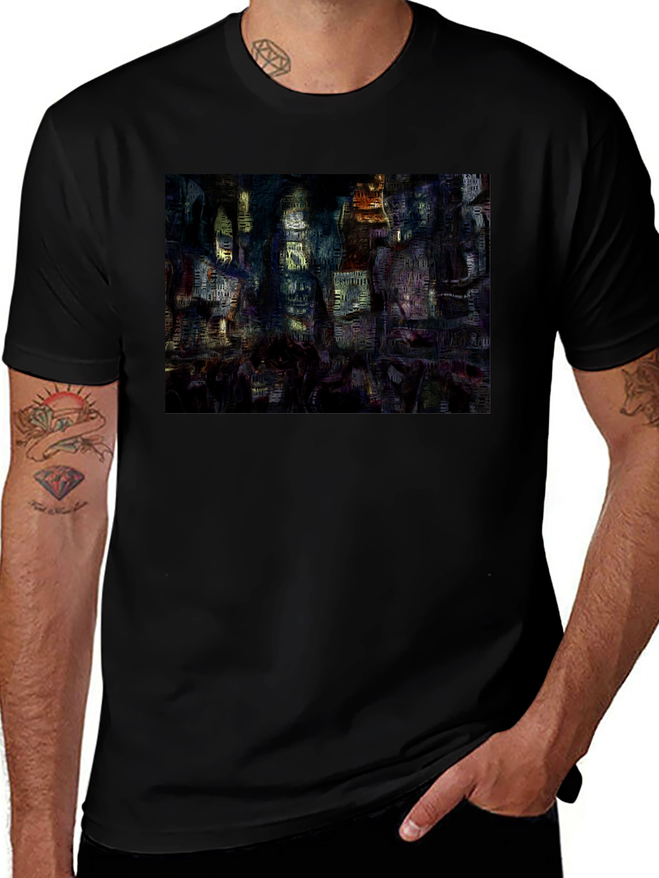 Abstract Cityscape Graphic Tee - Black